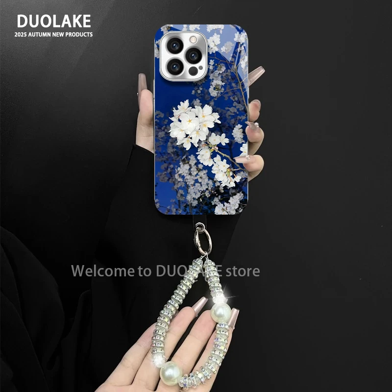 洁白花朵银适用苹果vivo华为oppo小米iPhone17电镀玻璃防摔手机壳