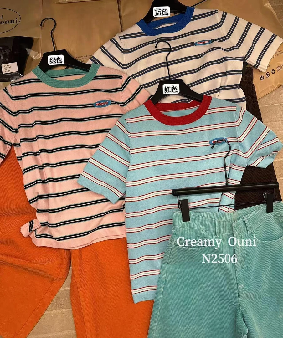 拼条圆领衫上衣N2506