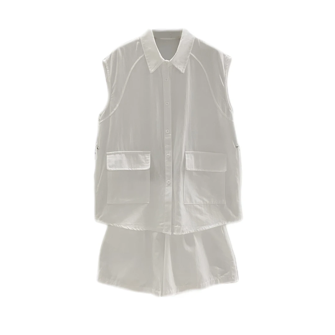 初晓2025年夏季宽松型百搭薄款套装设计感宽松黑色 白色 蓝色9883