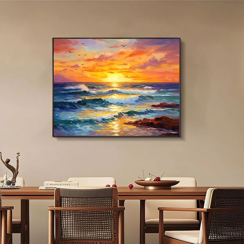 奶油小清新梦幻海岸风景装饰画可用于客厅卧室餐厅背景墙