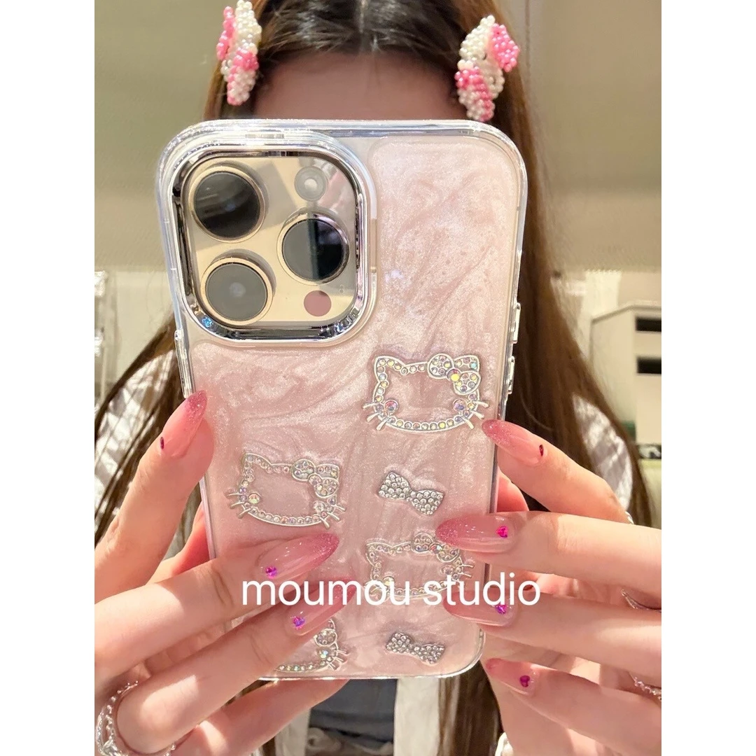 滴胶珠光钻猫咪蝴蝶结闪粉适用于苹果16promax手机壳15保护套1413