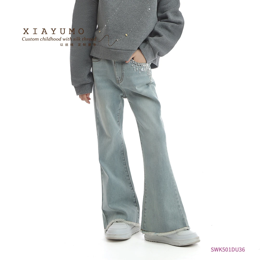 蓝色刺绣牛仔裤DU36儿童新款上新暂用