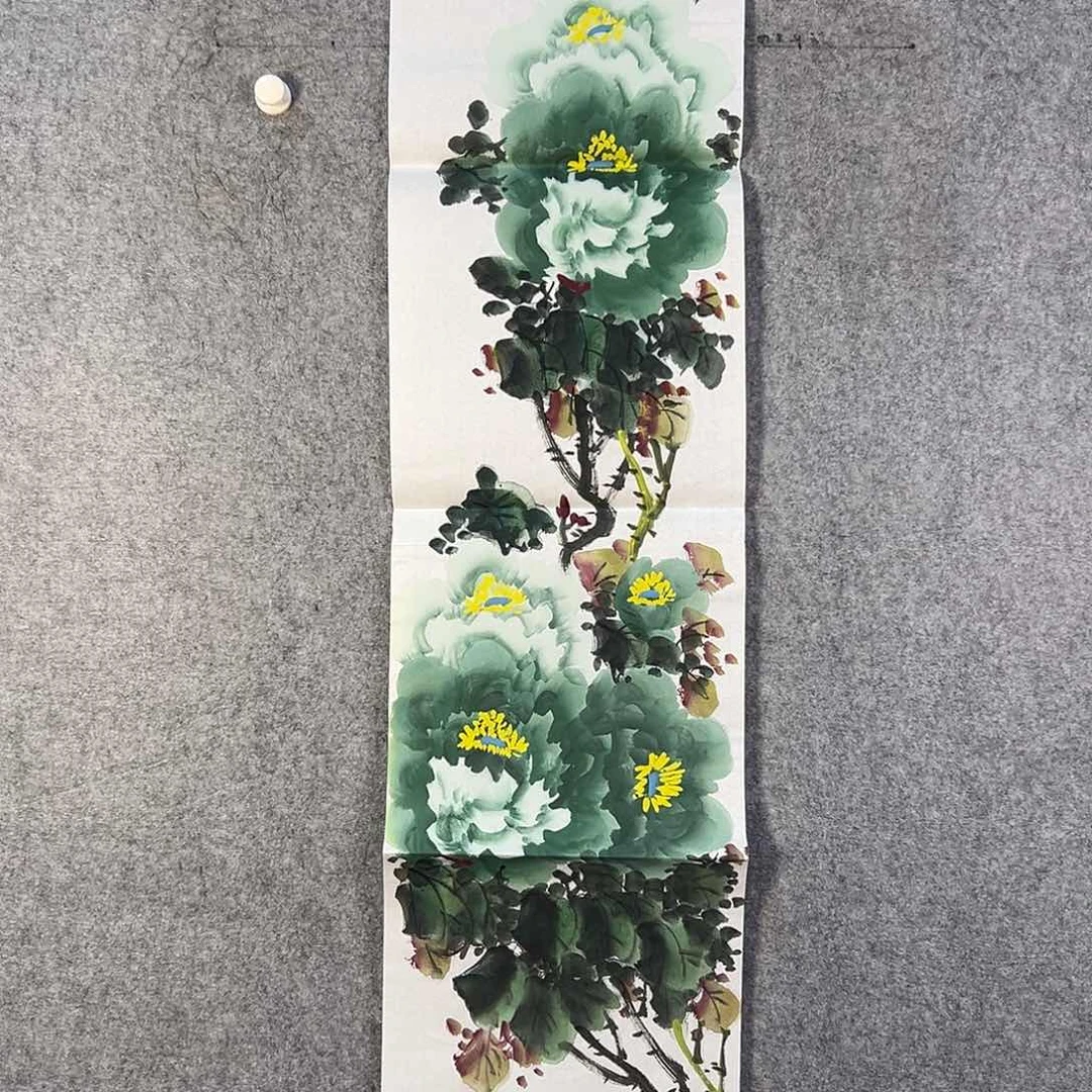 国画780 牡丹之花之叶的颜色与花色