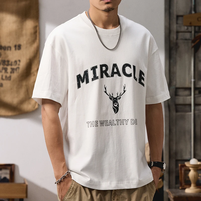 潮掌柜休闲校园T恤短袖休闲圆领夏季薄款印花免烫纯棉印花短袖T恤