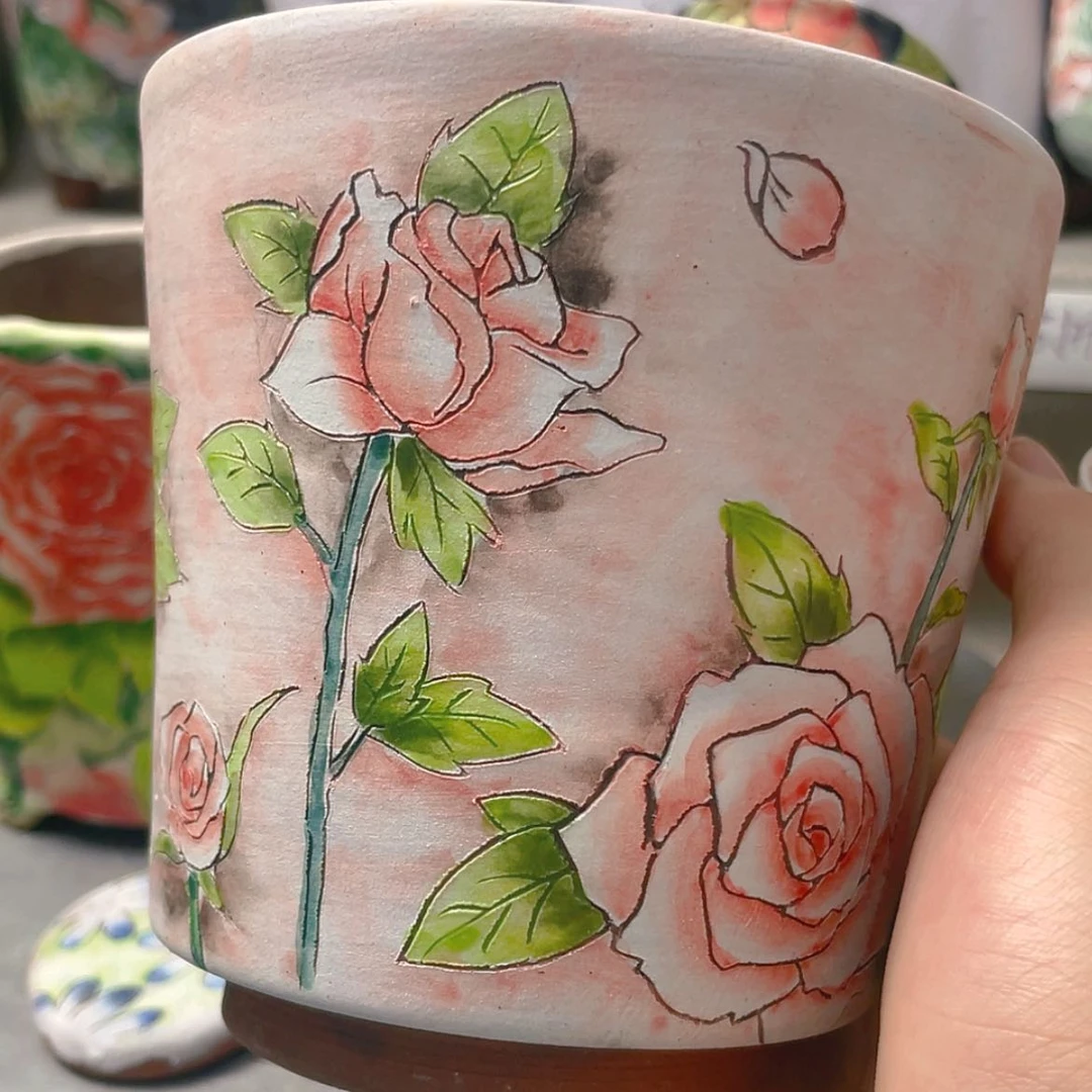 【闪购商品】瓷片广****弟手绘多肉花盆