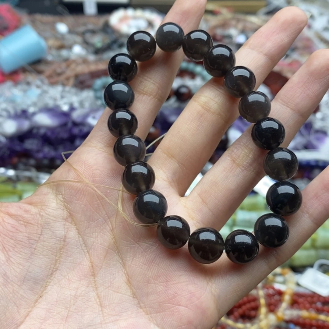 玛瑙/玉髓未镶嵌珠宝半成品一条纯天然冰透彩曜石手链10mm