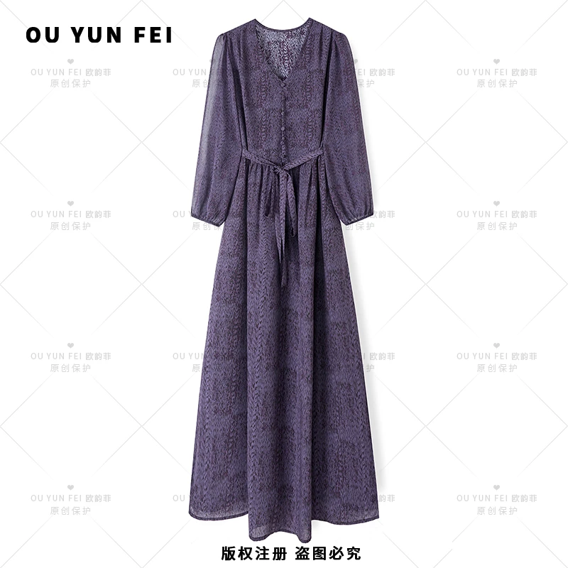 【空谷幽兰】高级感连衣裙女气质显瘦穿搭时尚洋气印花长裙HB1067