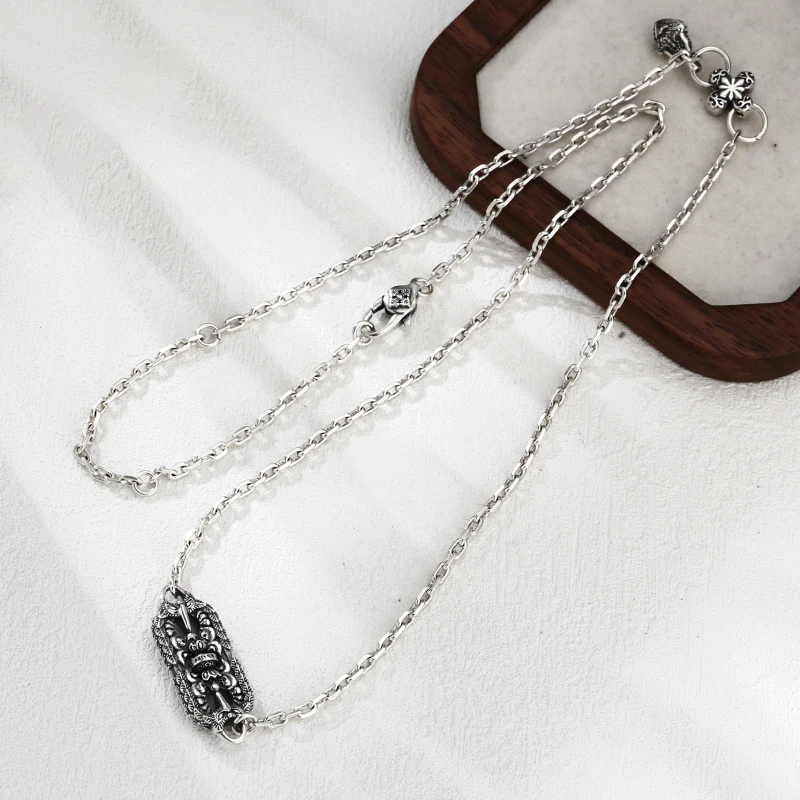 链子925银 「涅槃」黑牌神鸟骷髅万能金刚项链 流行民族风百搭