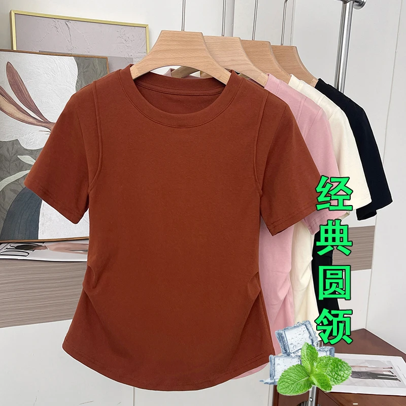 【崔老师 定制版】夏季宽松显瘦别致独特圆领肩线收腰弧形短袖T恤女