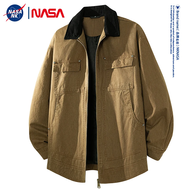 NASA联名秋季重磅纯棉外套男士翻领复古美式休闲飞行员帆布夹克