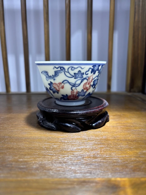 福利青花釉里红福禄小茶碗