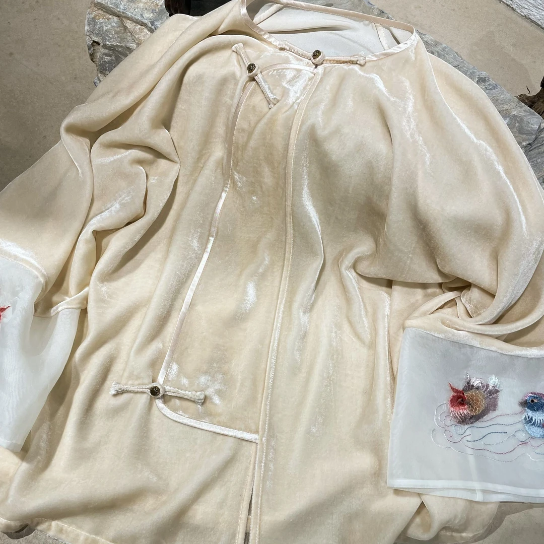 莨衣阁【鸳鸯】真丝丝绒姐姐服中国风圆领复古中式