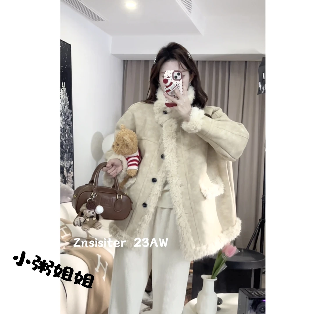 【XZCH2】2024冬款上新韩版ins潮中长款百搭加厚保暖机车服外套女