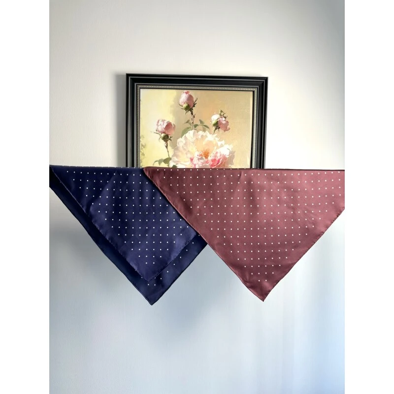 【复古小波点】男女通用斜纹绸波点小方巾｜53*53手工卷边