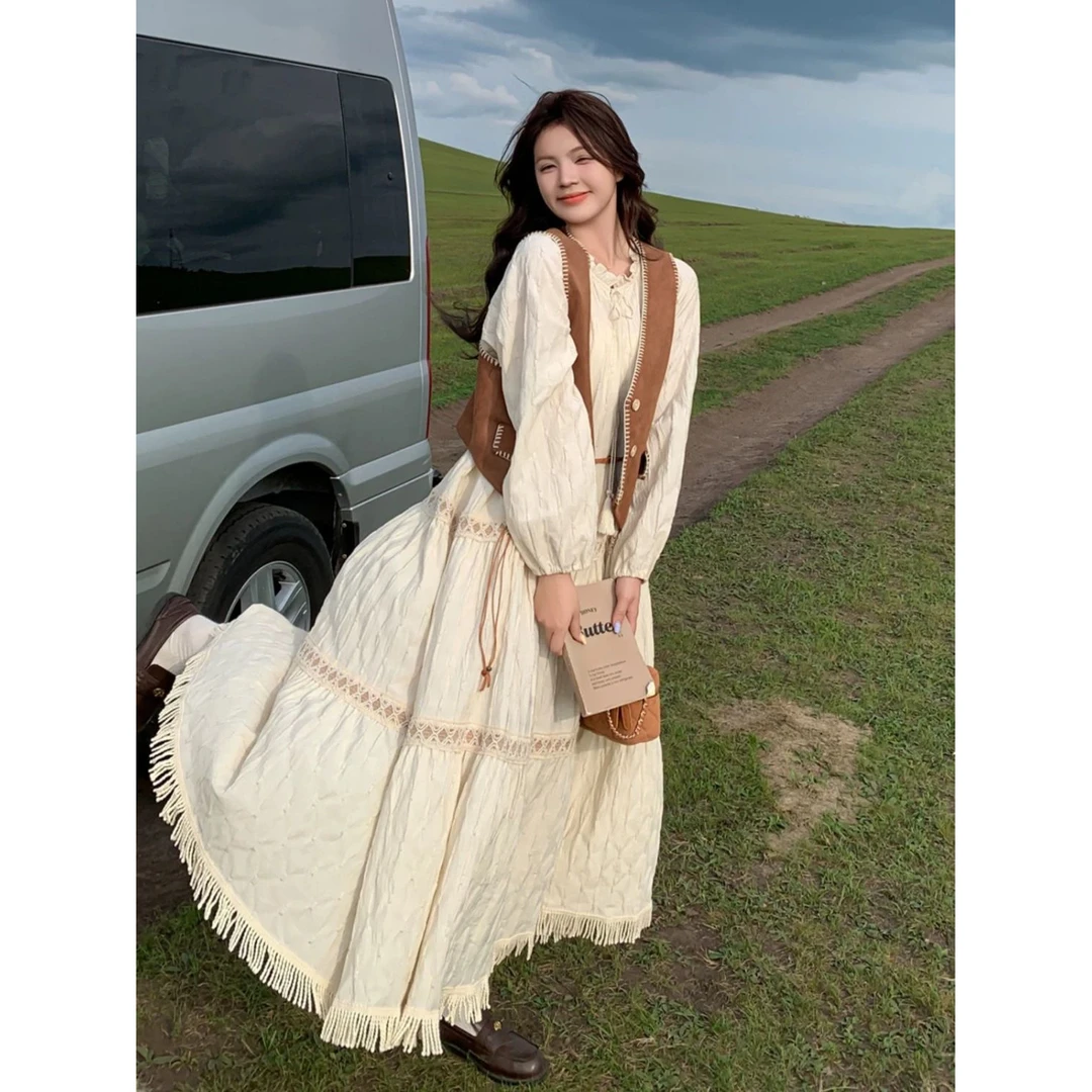 2025新款川西旅游穿搭连衣裙套装春秋女美拉德高级感长裙子年轻潮