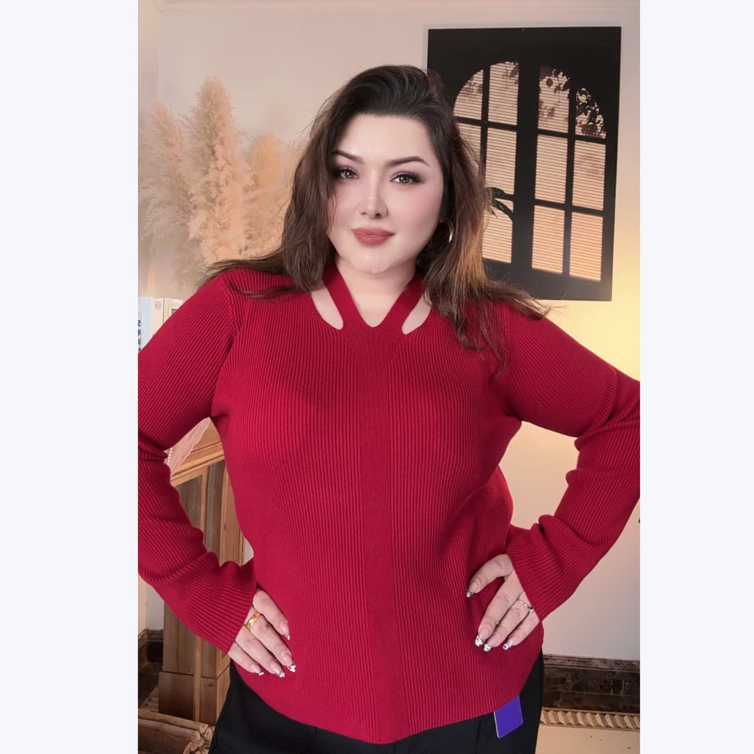879秋冬V领设计感长袖针织衫显瘦百搭内搭上衣女套头时尚