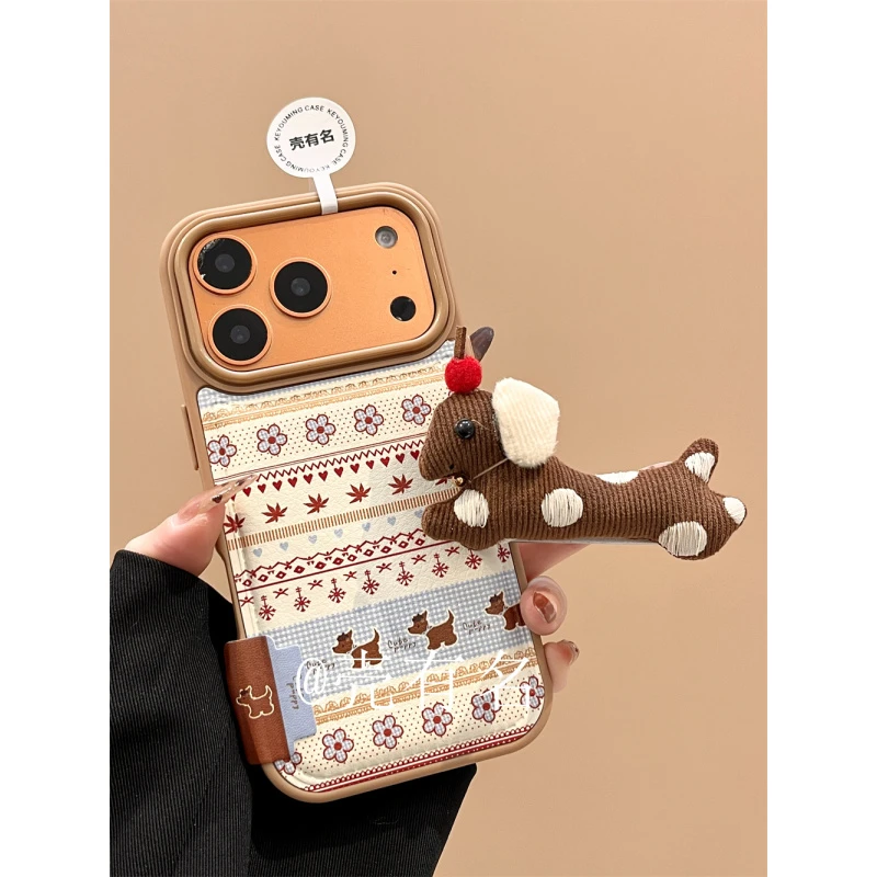 田园风花朵拼接雪花小狗折叠支架适用苹果17手机壳iPhone16/15/14