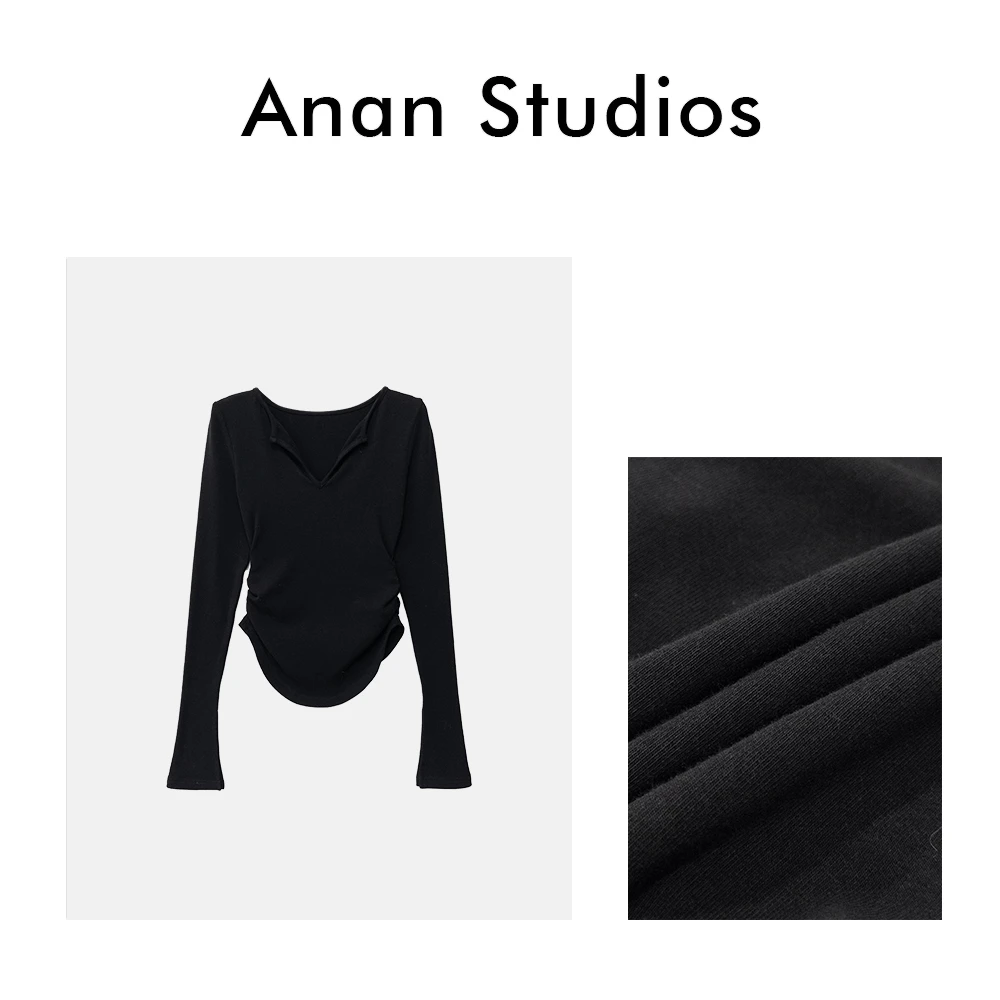 [no退no换]【闪电瘦瘦衣】 小V领双侧抽褶纯色修身打底T上衣 ★1016