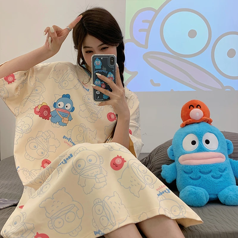 夏季睡衣女款薄款短袖中长款过膝睡裙夏天休闲甜美卡通宽松居家服