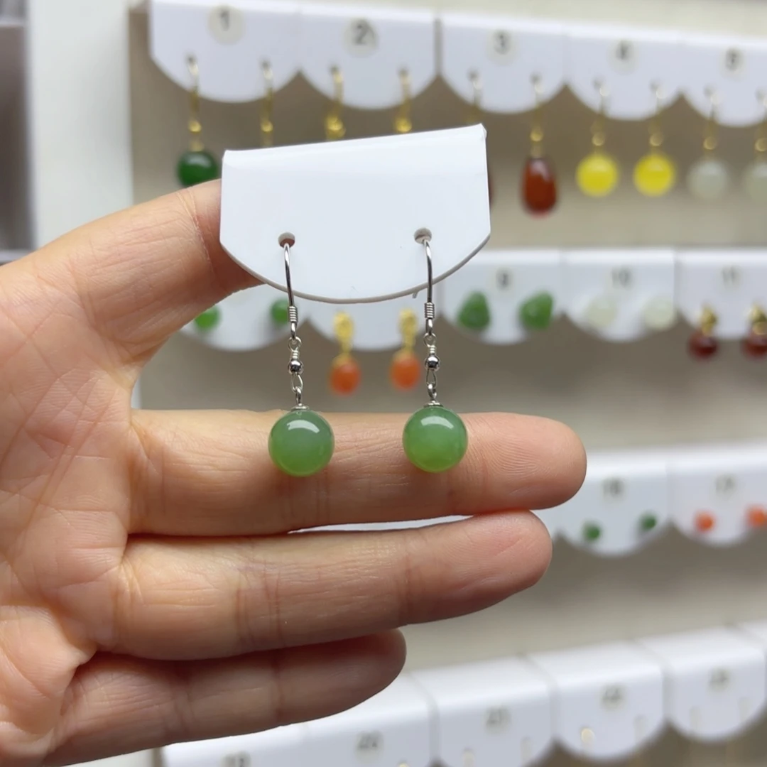 银S925镶嵌和田玉耳饰