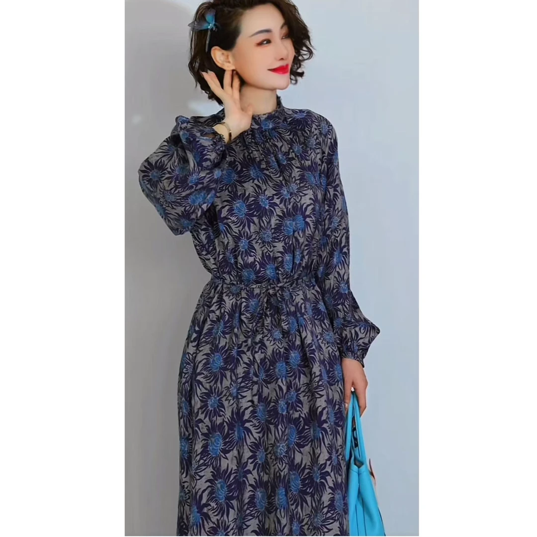 圆领气质女士设计师显瘦长袖时尚连衣裙 ZQ412277  长125