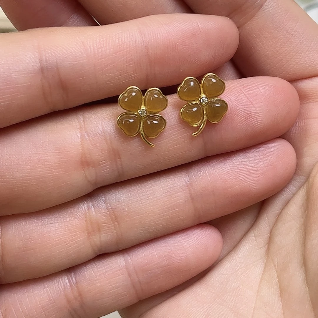 和田玉银S925镶嵌耳饰