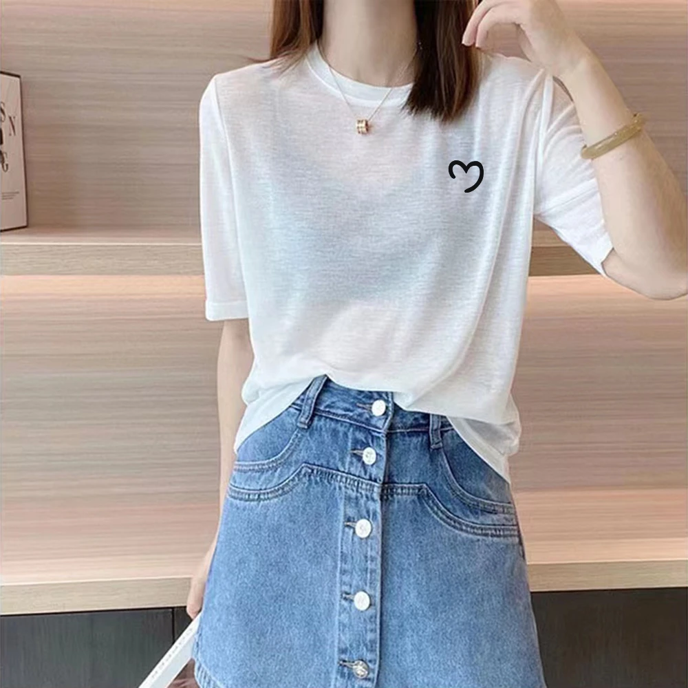 夏季面膜短袖t恤女欧货薄款洋气百搭气质冰丝打底衫上衣