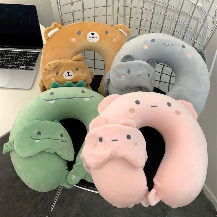新疆西藏包邮可爱卡通记忆棉u型枕加眼罩情侣款旅行车载护颈枕办