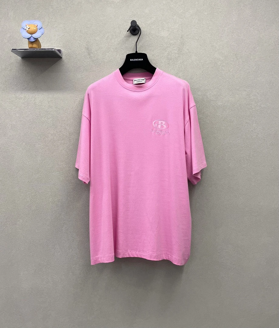 99新 Balenciaga/巴黎世家 粉色刺绣短袖/尺码2/000127