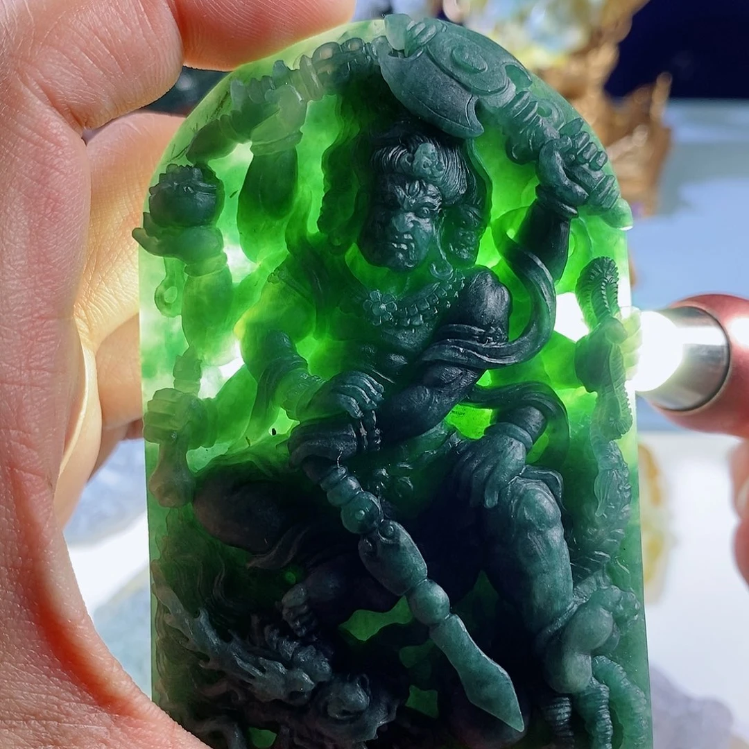 定制翡翠未镶嵌缅甸天然翡翠不动尊明王老蓝水