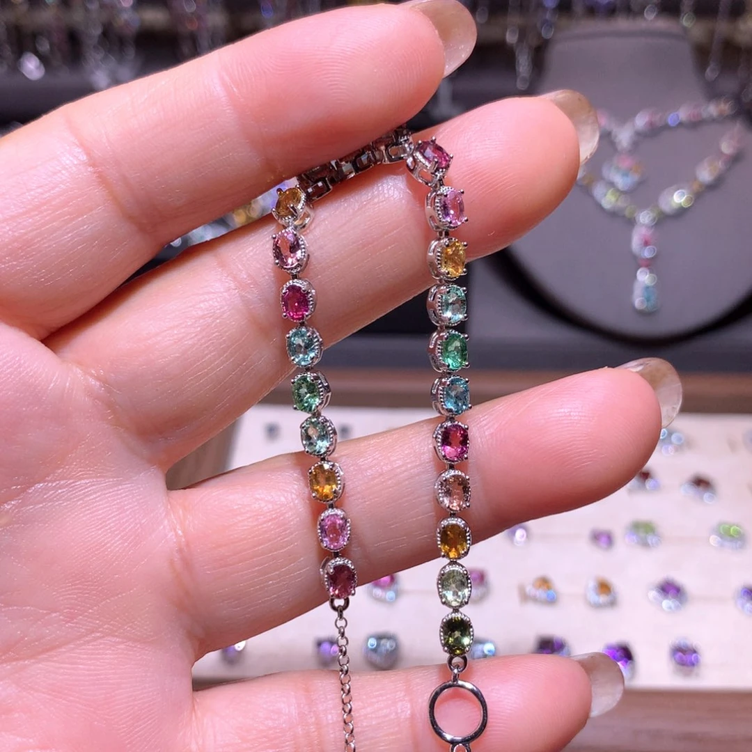 嘎****手链）银S925镶嵌碧玺