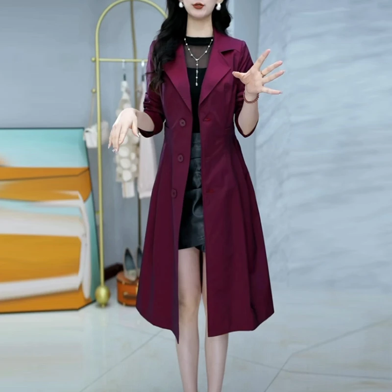 幻彩珠光中长款外套女士2025秋季新款时尚修身显瘦气质西装领风衣