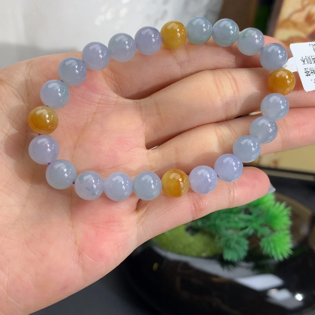 翡翠未镶嵌手串卡10冰胶紫飘花手串