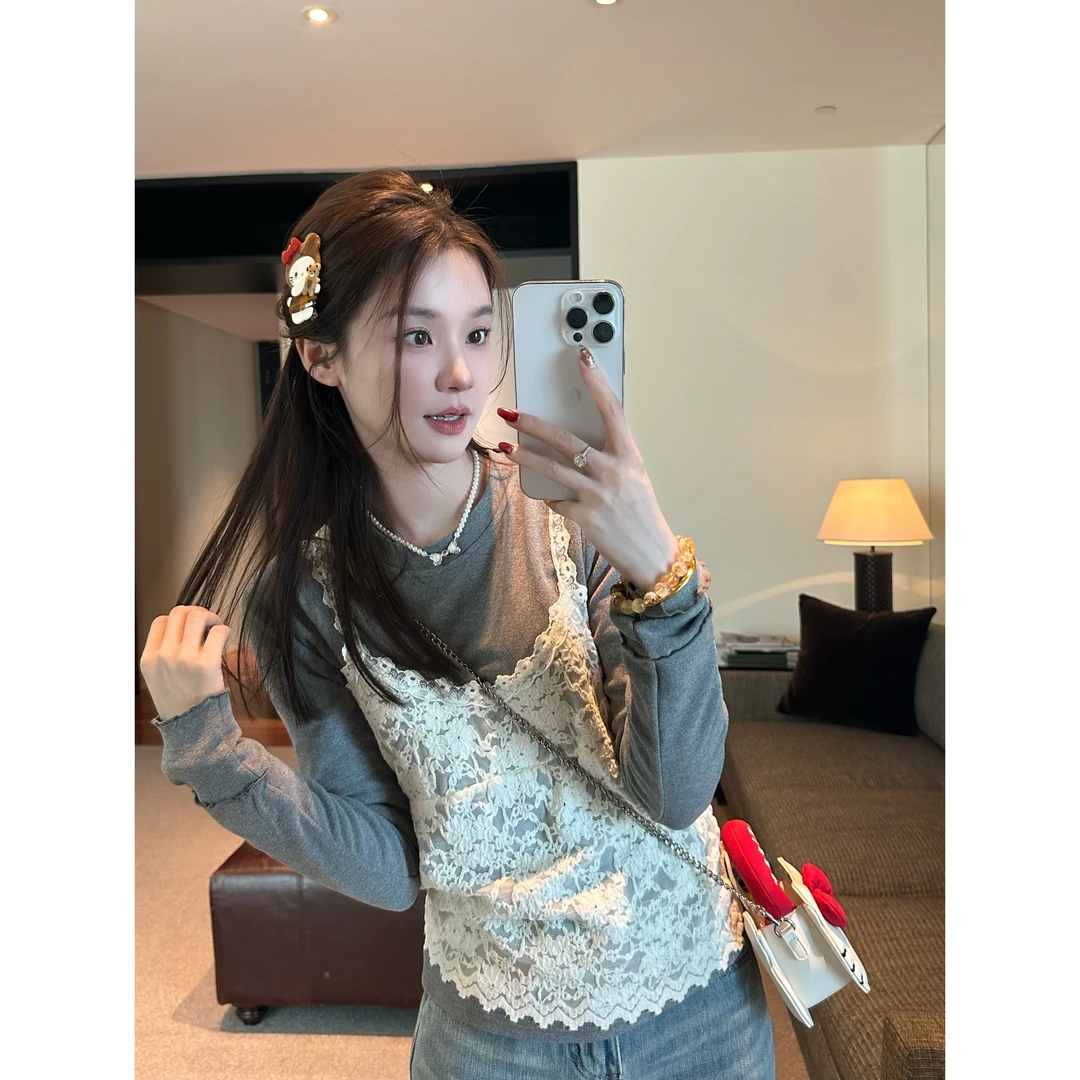 【韩系磨毛两件套】春季韩系撞色温柔风叠穿长袖-CX202523