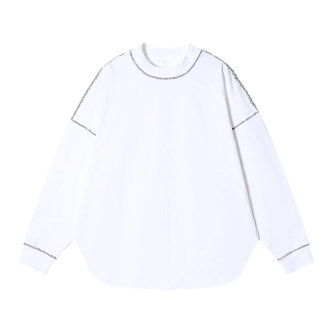 T206秋季新款美式休闲撞色明线设计长袖时尚百搭简约潮流长袖