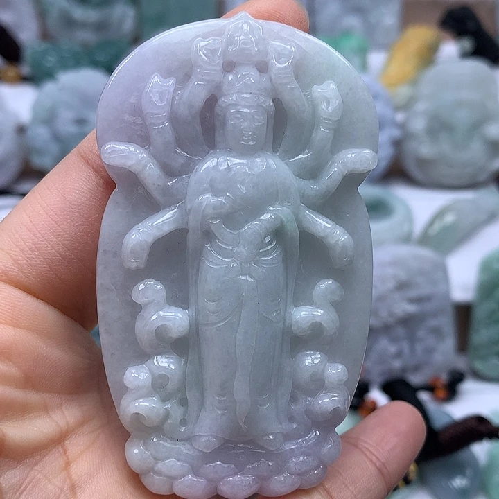 翡翠未镶嵌颈饰大千手观音卡厚装11+