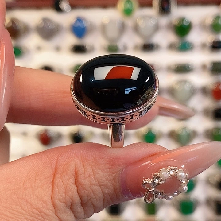 玛瑙/玉髓银S925镶嵌戒指