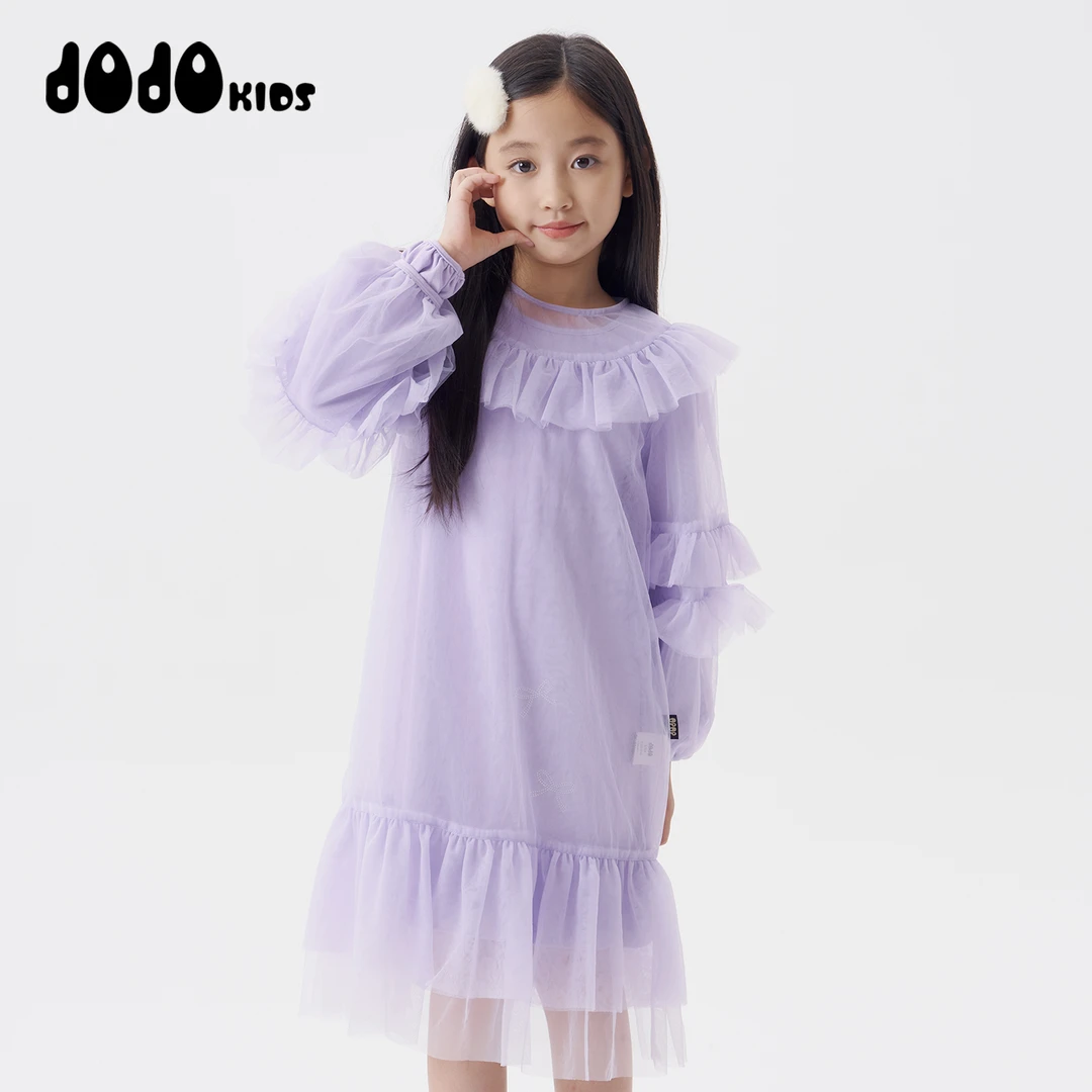JOOJOO儿童蕾丝长袖女孩中大童甜美童装女童连衣裙13323301