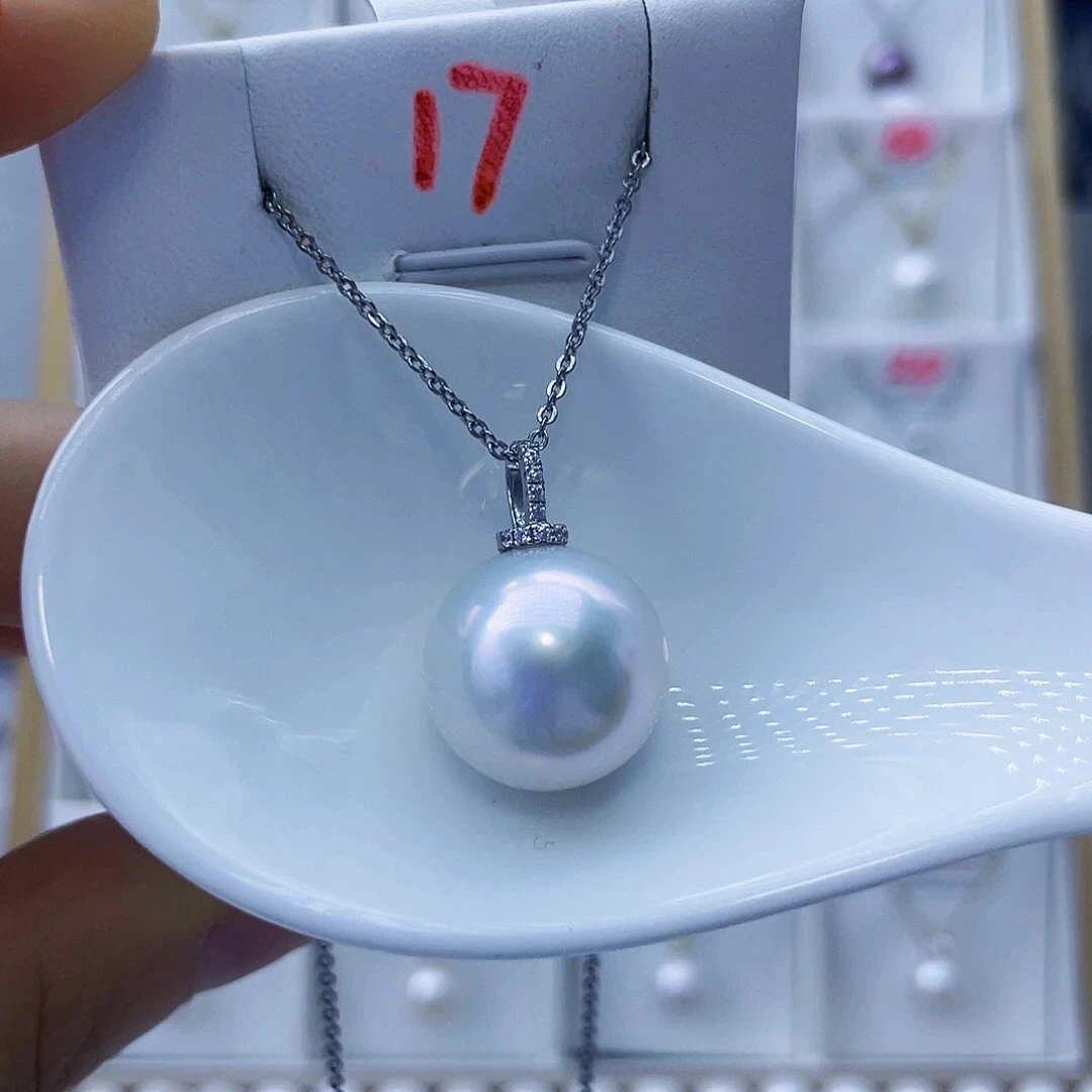 天然淡水珍珠吊坠16mm冷蓝 高品