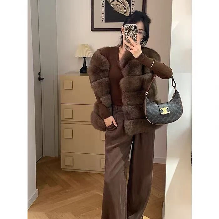 〔JRY〕2025整皮新款60长狐狸毛皮草马夹秋冬毛毛短款皮毛一体