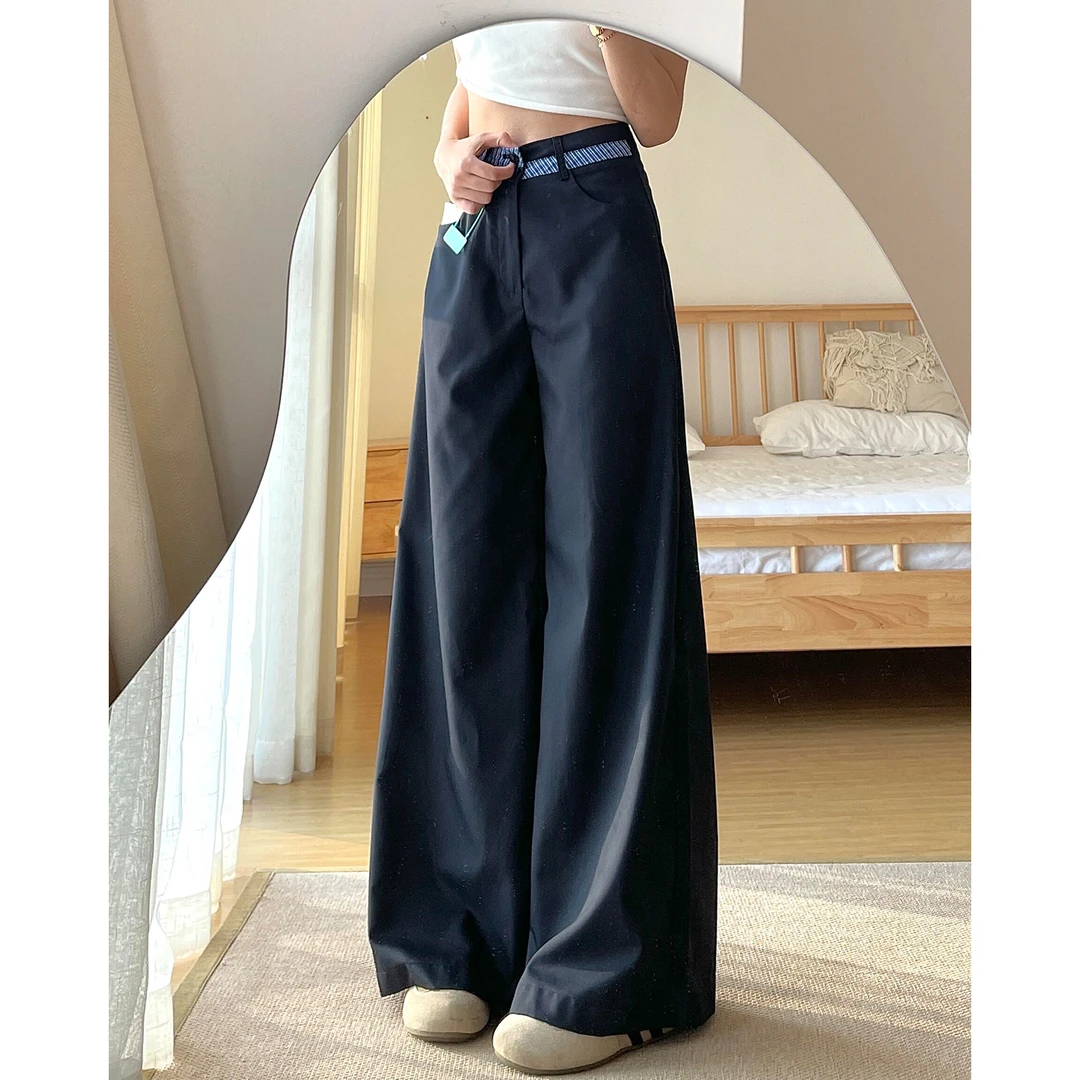 韩系高腰西装裤简约直筒阔腿裤女秋季大码梨型遮胯显瘦百搭休闲裤