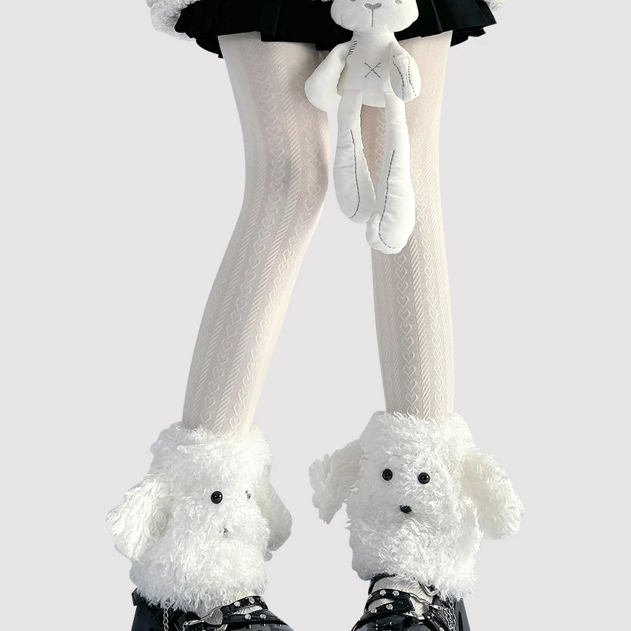 可爱毛绒羊毛卷袜套女秋冬狗狗耳朵小腿套保暖lolita毛毛袜子MMM