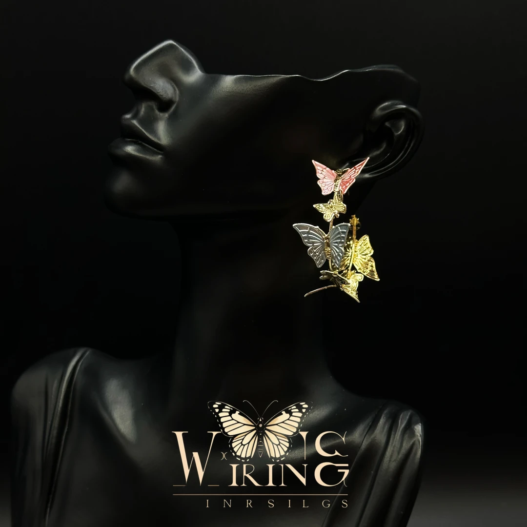 铜合金珐琅耳饰 王大嘴原创 “彩蝶飞舞”春夏新款彩色蝴蝶耳圈A711