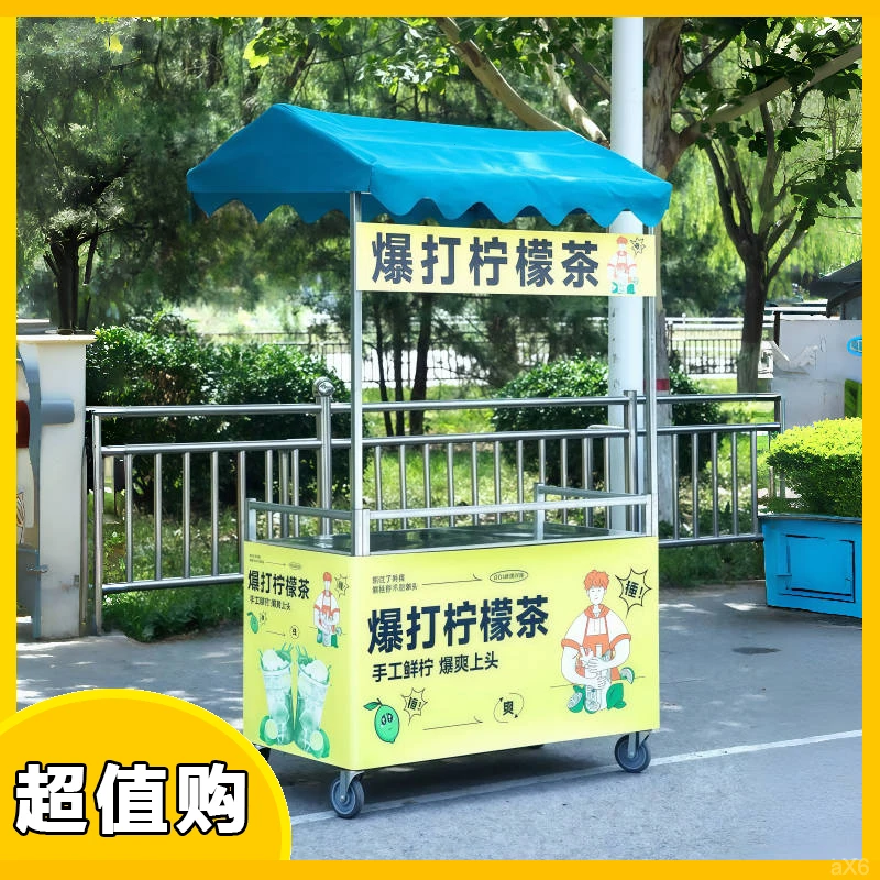 网红轮促销移动路边摊地摊带摆摊摆摊小推车架子桌可折叠推车