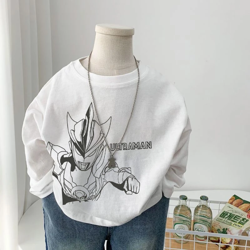 100%纯棉儿童t恤长袖上衣超人童装奥特曼男童女童宝宝打底衫春季