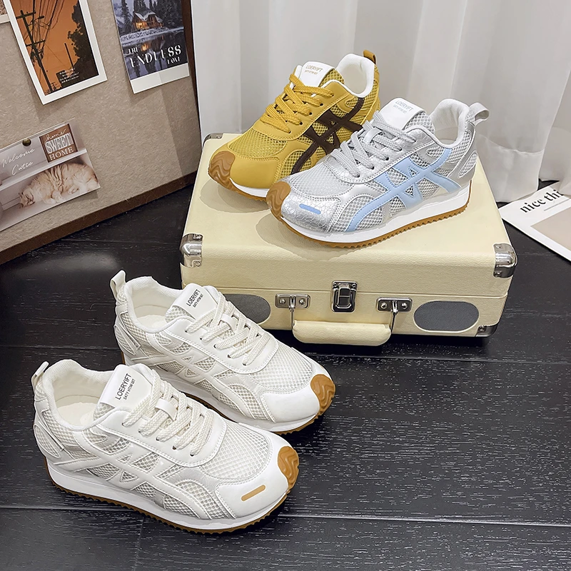 网面德训鞋女2025新款夏季轻便透气百搭增高老爹鞋厚底休闲运动鞋