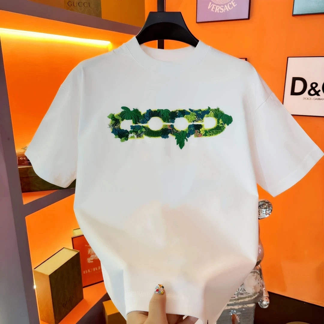 夏季地图刺绣网红情侣美式休闲短袖T恤圆领宽松百搭半袖高奢36101