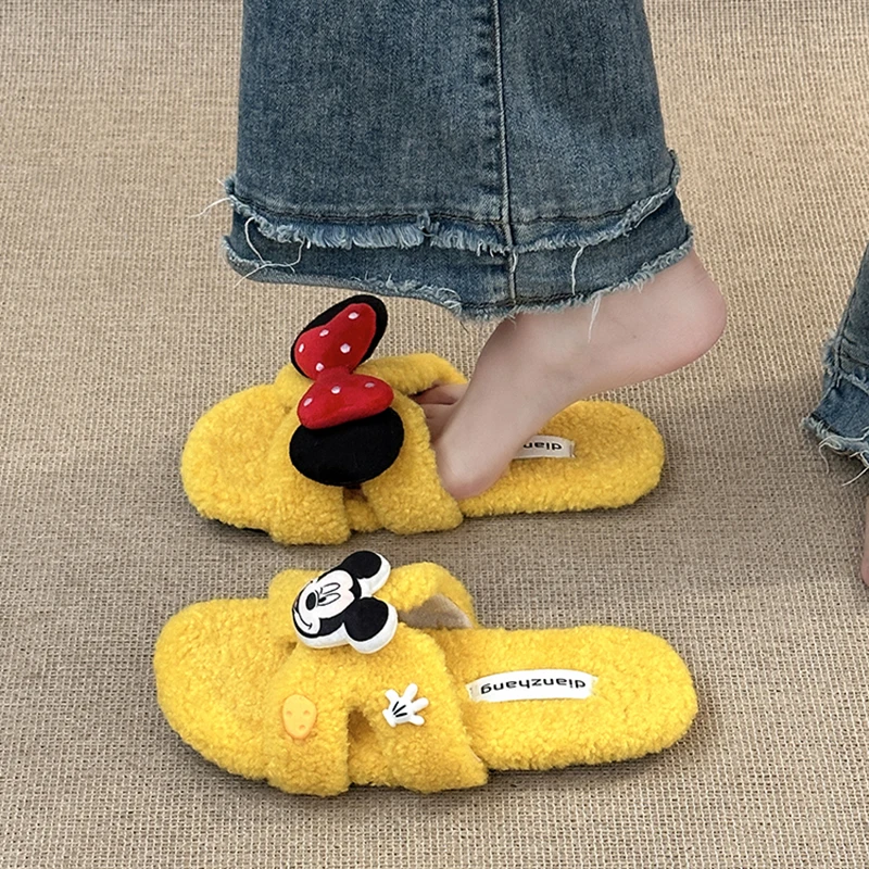 可爱卡通波点小猫毛毛拖鞋女2025秋冬新款外穿配裙子一字拖棉鞋潮