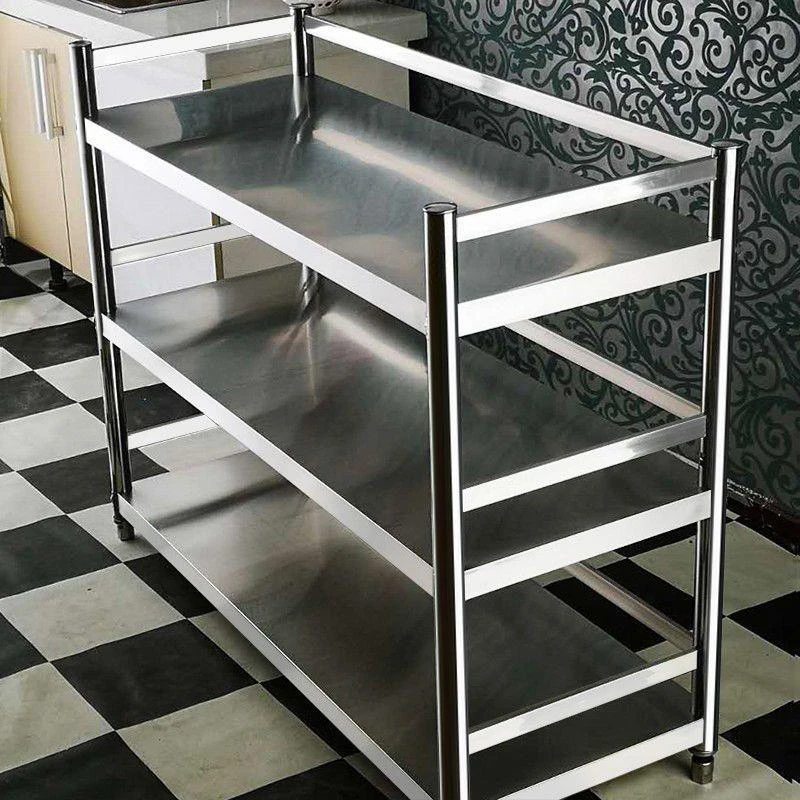 带护栏不锈钢厨房客厅置物架落地多层碗柜厨具微波炉收纳家用围栏