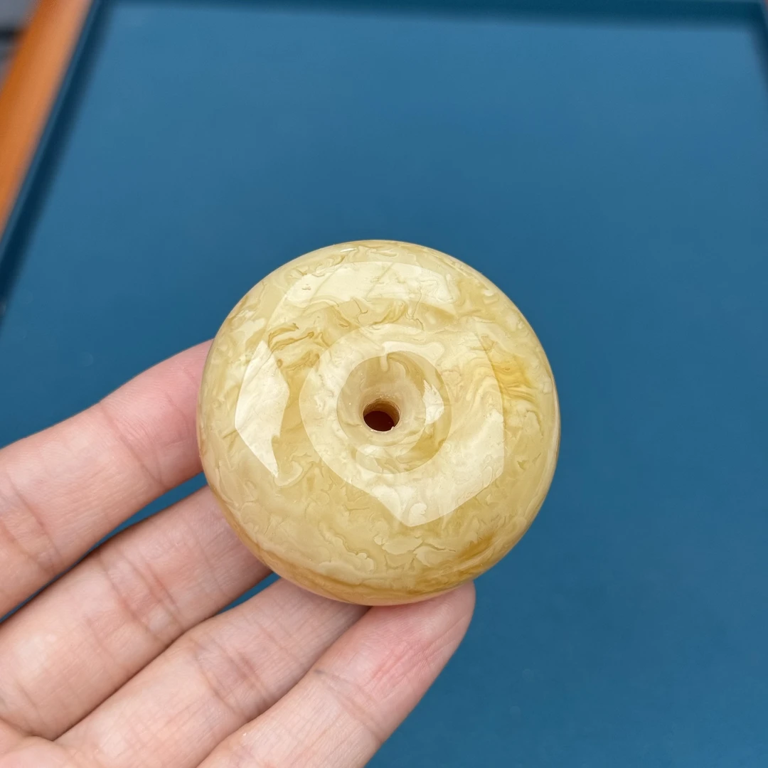 Y3364天然原矿蜜蜡 浓蜡妖花平安扣 44*19mm抖音基地质检发货